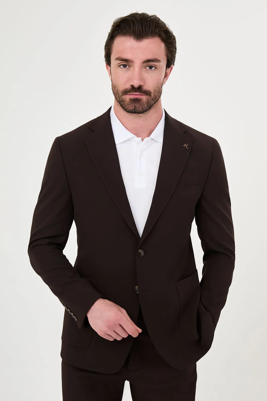 Slim Fit Erkek Geniş Mono Yaka Digital Baskı Rahat Kumaş Takım Elbise 