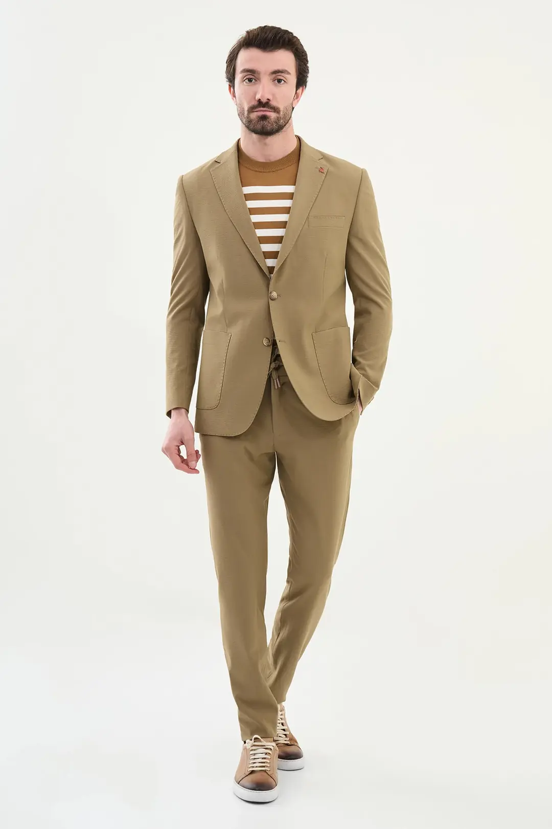 Slim Fit Erkek Mono Yaka Torba Cep Gofre Tek Blazer Ceket 3