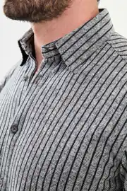 Slim Fit Erkek Çizgili Esnek Kumaş Kışlık Spor Gömlek 3