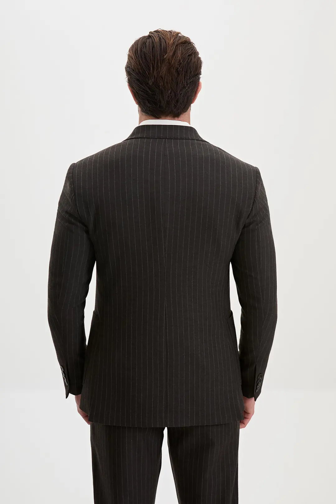Slim Fit Erkek Çizgili Torba Cep Kırlangıç Yaka Kışlık Ceket  4