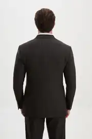 Slim Fit Erkek Çizgili Torba Cep Kırlangıç Yaka Kışlık Ceket  4