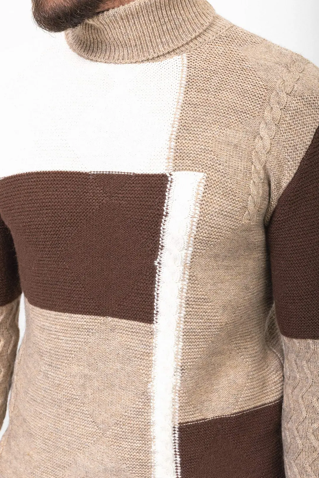Slim Fit Erkek Parça Desen Örgü Tam Boğazlı Triko Kazak 4