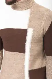 Slim Fit Erkek Parça Desen Örgü Tam Boğazlı Triko Kazak 4