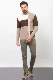 Slim Fit Erkek Parça Desen Örgü Tam Boğazlı Triko Kazak 3