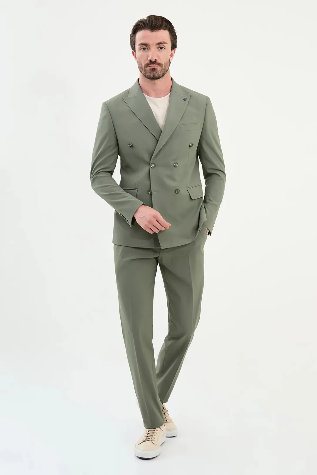 Slim Fit Erkek Kırlangıç Yaka Likralı Rahat Kruvaze Takım Elbise 3