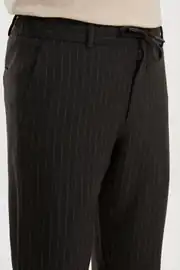 Slim Fit Erkek Çizgili Lastikli Bel İpli Jogger Kışlık Pantolon  5