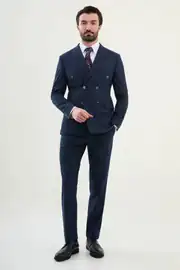 Slim Fit Erkek Çizgili Sivri Yaka Modern Takım Elbise 2