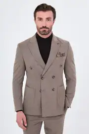 Slim Fit Erkek Yün Kumaş Kışlık Kruvaze Takım Elbise  1