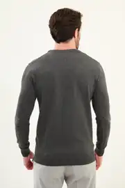 Slim Fit Erkek Düz Kumaş O Yaka Dokuma Triko Kazak 2