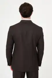 Slim fit Erkek Kruvaze Model Yünlü Çizgili Kumaş Takım Elbise  5
