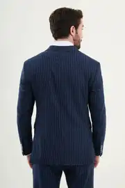 Slim Fit Erkek Çizgili Sivri Yaka Modern Takım Elbise 4
