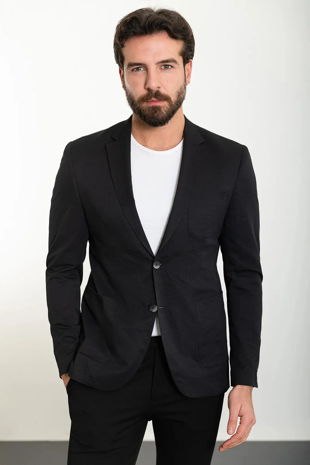 Slim Fit Erkek Mono Yaka Torba Cep Gofre Kumaş Ceket 1