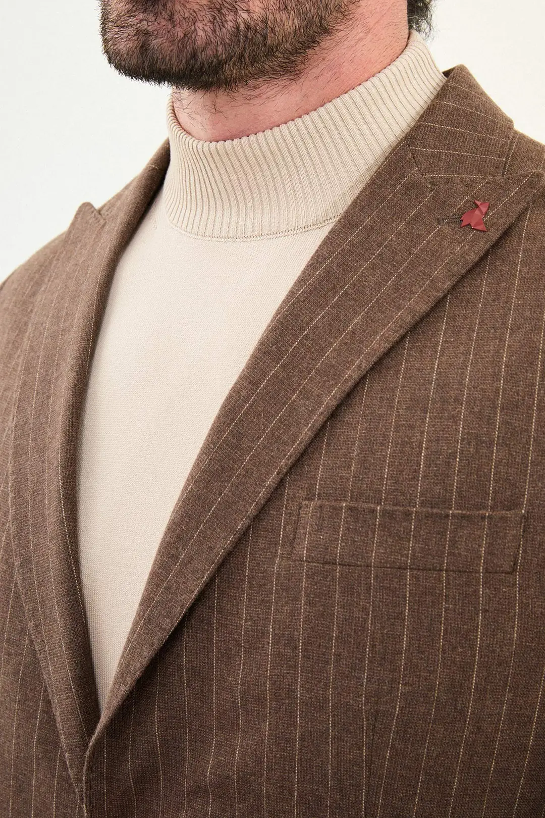 Slim Fit Erkek Torba Cep Çizgili Yün Kışlık Blazer Ceket 5
