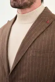 Slim Fit Erkek Torba Cep Çizgili Yün Kışlık Blazer Ceket 5