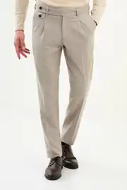 Slim Fit Erkek Pileli Kemerli Bel Kumaş Pantolon 2