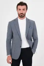 Erkek Dokulu Torba Cep Mono Yaka Yün Kumaş Ceket  2