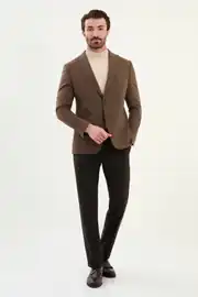 Slim Fit Erkek Torba Cep Çizgili Yün Kışlık Blazer Ceket 4