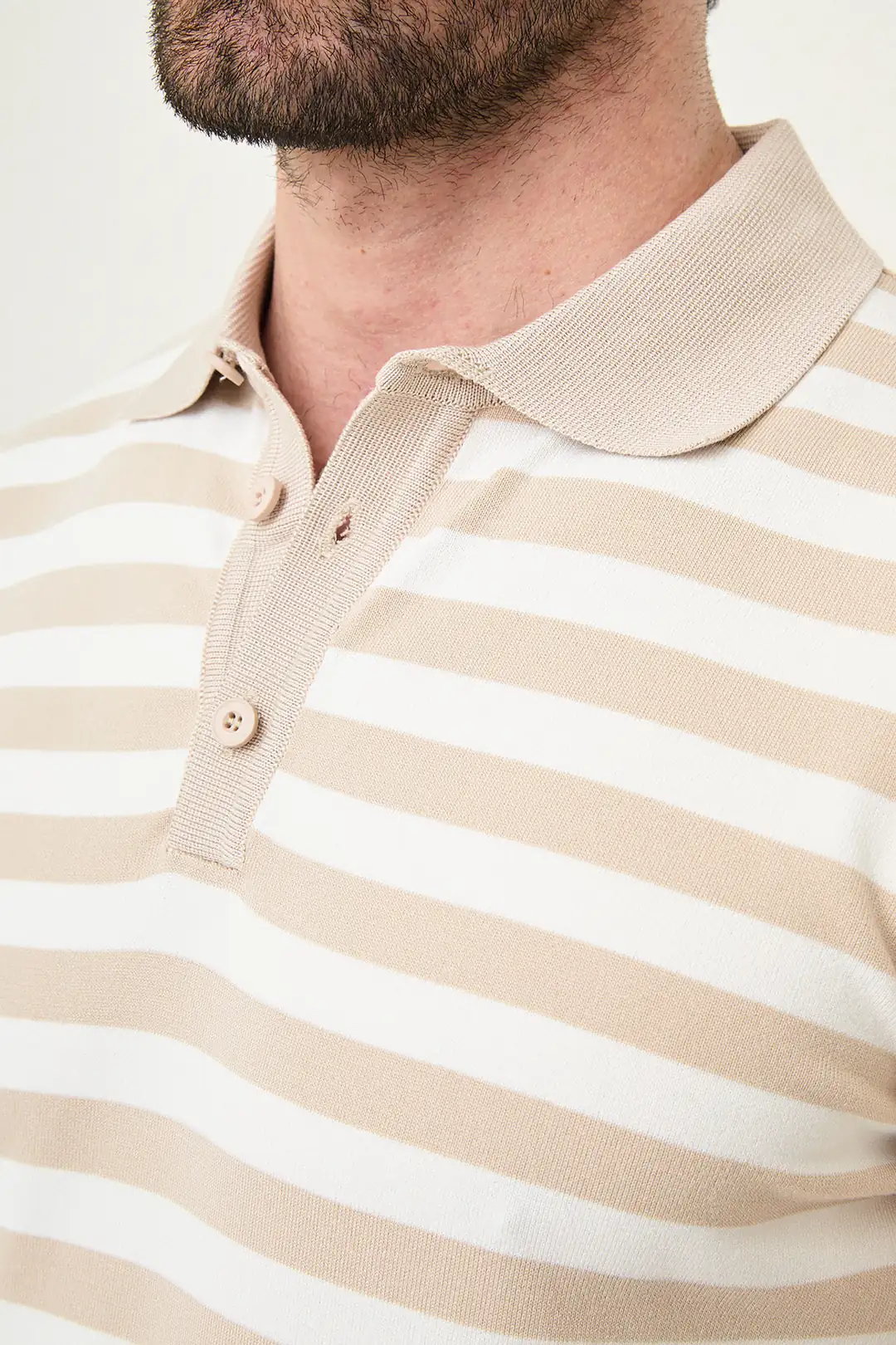 Slim Fit Polo Yaka Düğmeli Çizgili Kısa Kollu Tshırt 6
