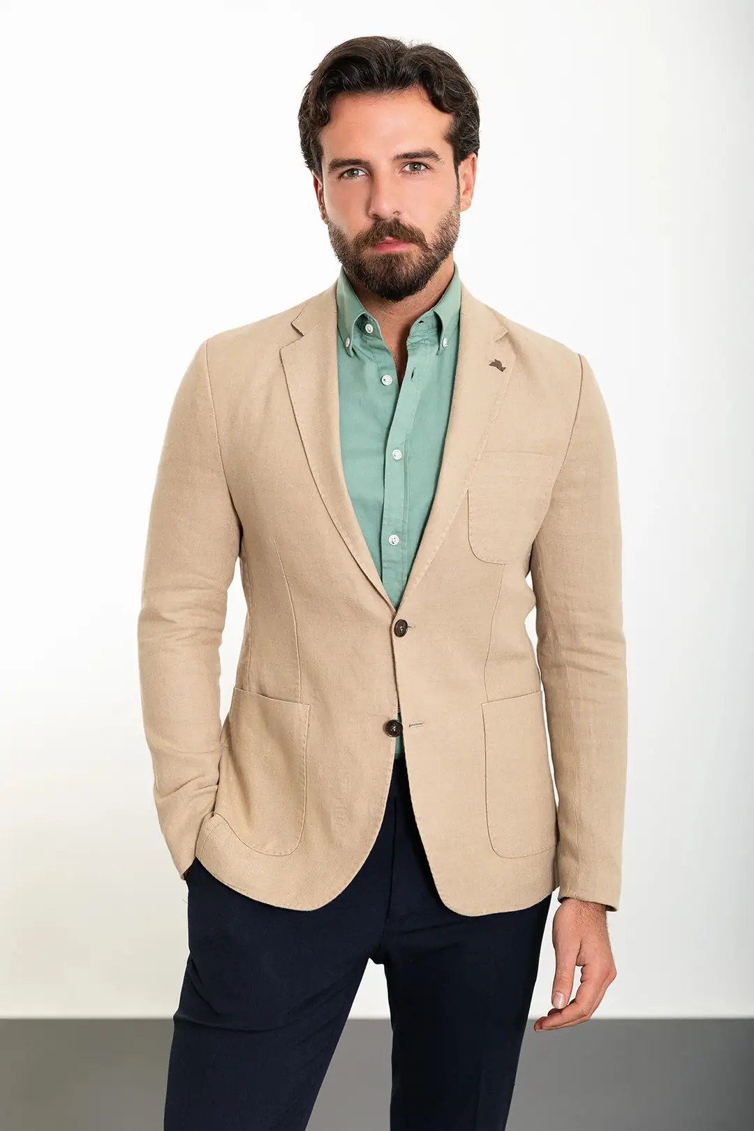 Slim Fit Erkek Mono Yaka Torba Cep Ham Keten Ceket 1