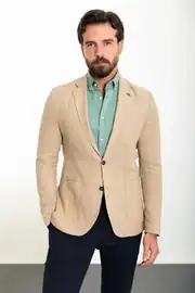 Slim Fit Erkek Mono Yaka Torba Cep Ham Keten Ceket 1