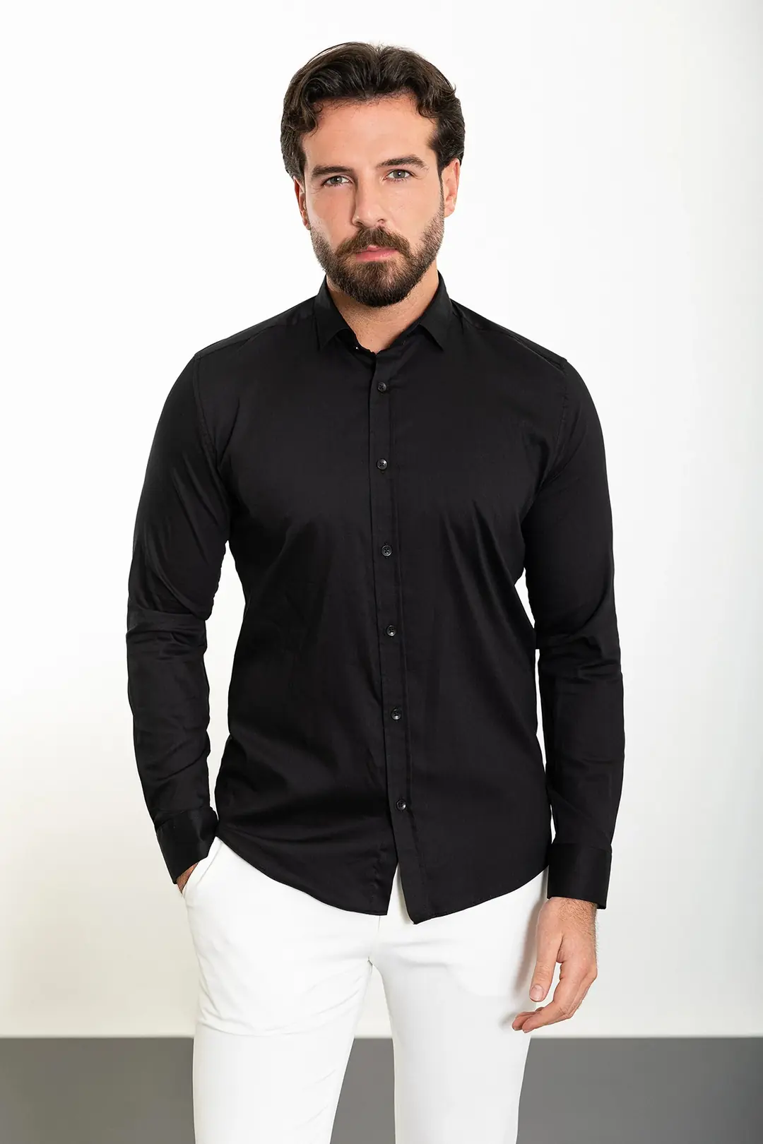 Slim Fit Erkek Dokulu Uzun Kol Klasik Gömlek