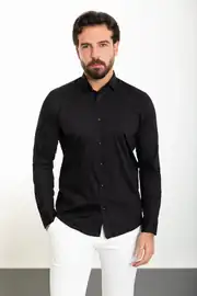 Slim Fit Erkek Dokulu Uzun Kol Klasik Gömlek 1