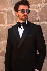 Slim Fit Erkek Kruvaze  Dokulu Kumaş Smokin 2