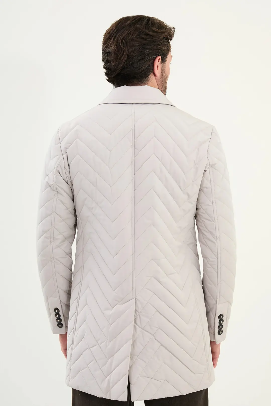 Slim Fit Erkek Gömlek Yaka Kapitone Uzun Kışlık Mont 3
