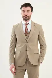 Slim Fit Erkek Mono Yaka Yelekli Takım Elbise 1