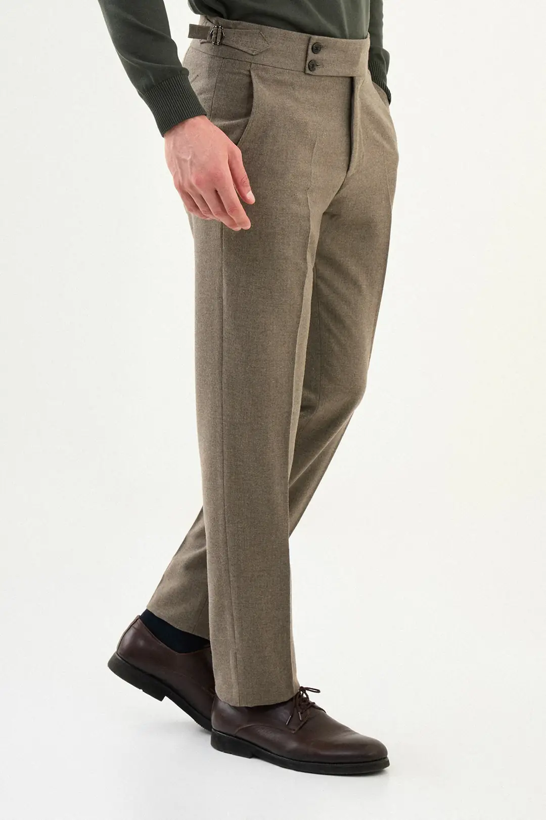 Slim Fit Erkek Yün Kumaş Kemerli Bel Pantolon