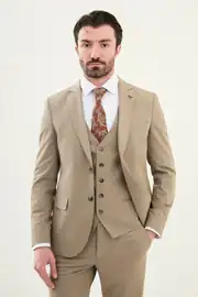 Slim Fit Erkek Mono Yaka Yelekli Takım Elbise 2