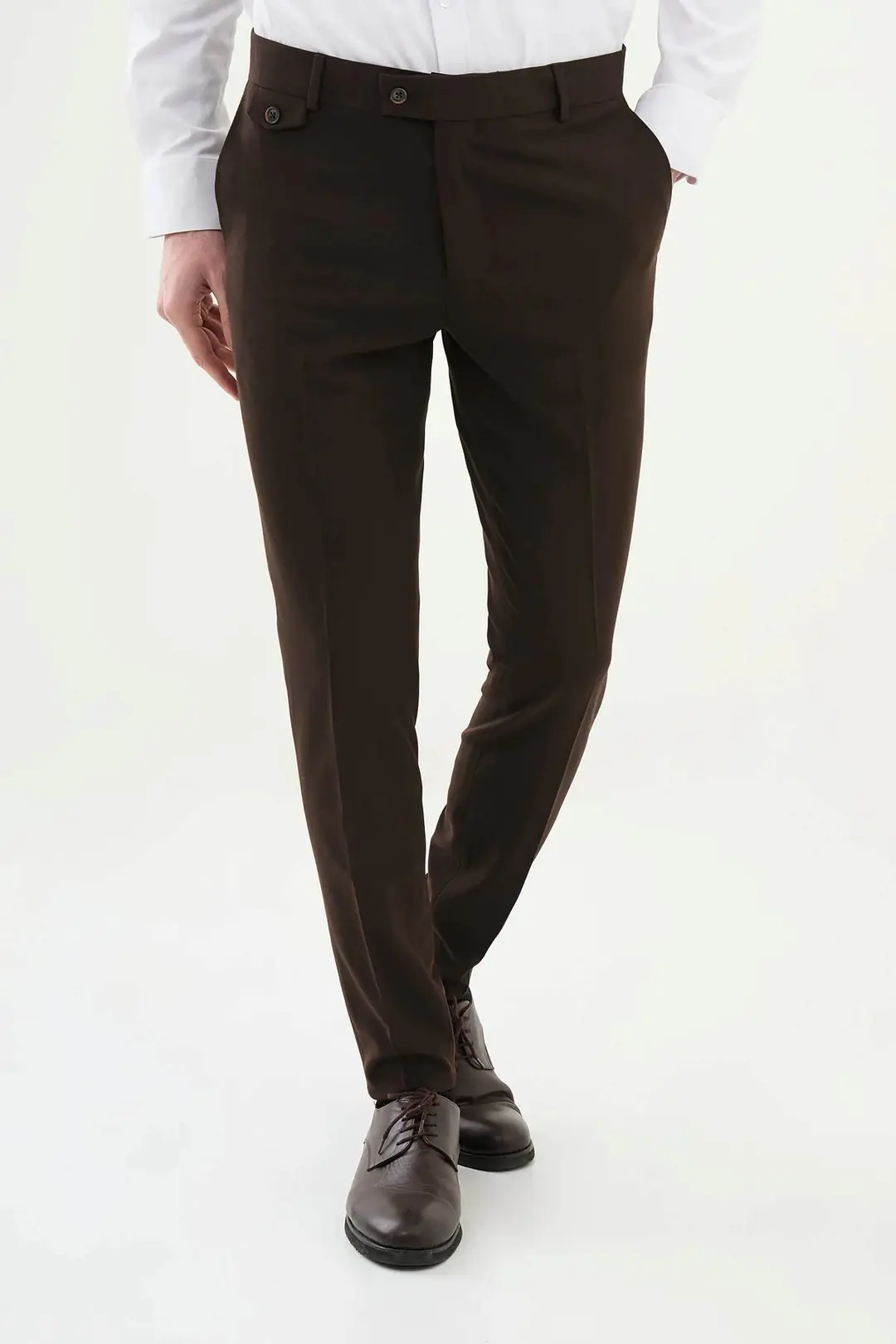 Slim Fit Erkek Penye Kumaş Likralı Kumaş Pantolon - KAHVERENGİ