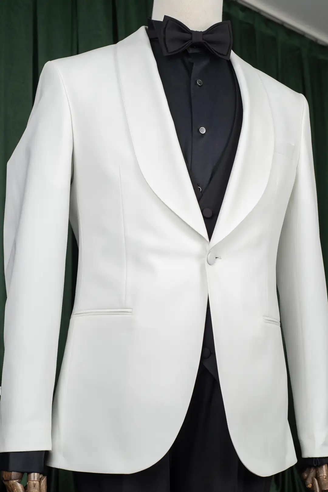 Slim Fit  Erkek Şal Yaka Yelekli Papyonlu Damatlık Smokin Takım Elbise 4