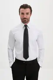 Slim Fit Erkek Pamuk Saten Geniş Yaka Gömlek  2