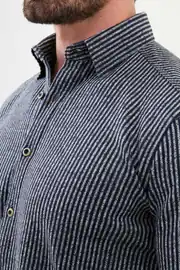 Slim Fit Erkek Çizgili Düğmeli Yaka Uzun Kol Spor Gömlek 3