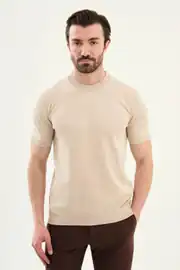 Slim Fit Erkek Bisiklet Yaka Düz Kısa Kollu Tshirt 1