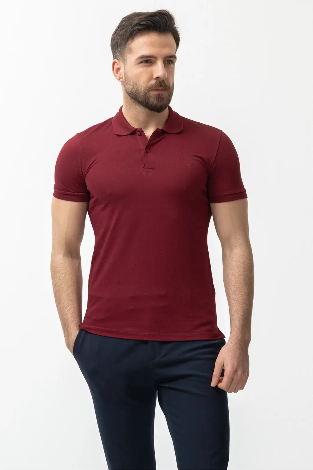 Slim Fit Erkek Polo Yaka Kısa Kol Pamuk Tshırt - BORDO
