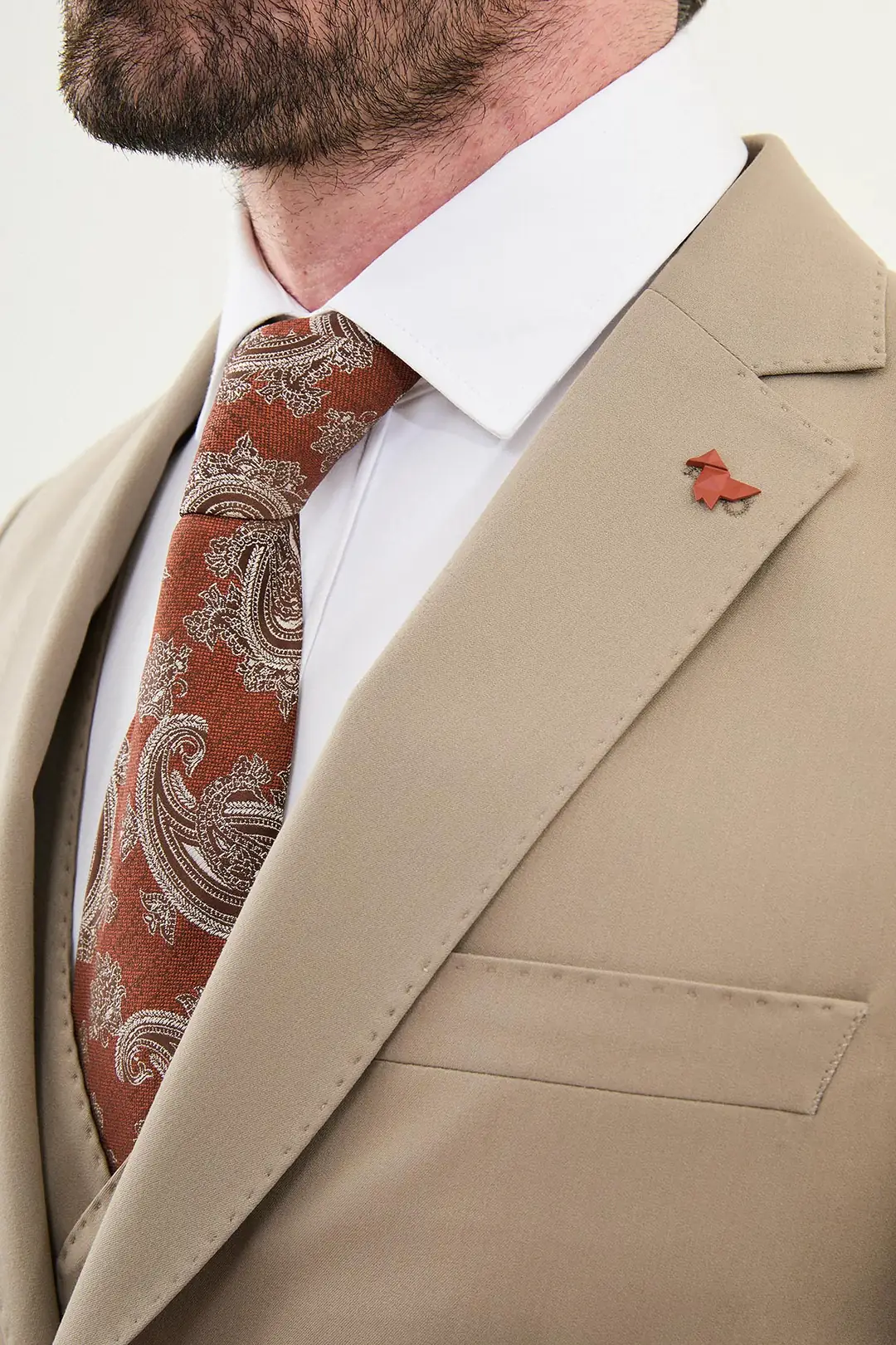Slim Fit Erkek Mono Yaka Yelekli Takım Elbise 5