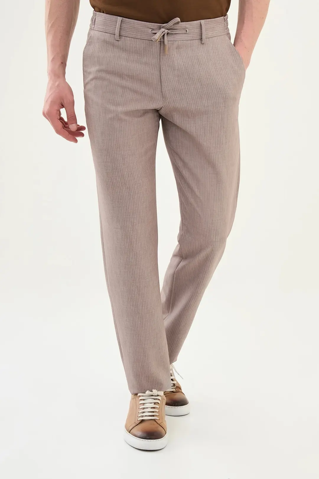 Slim Fit Erkek Çizgili Lastikli Bel  İpli Jogger Pantolon