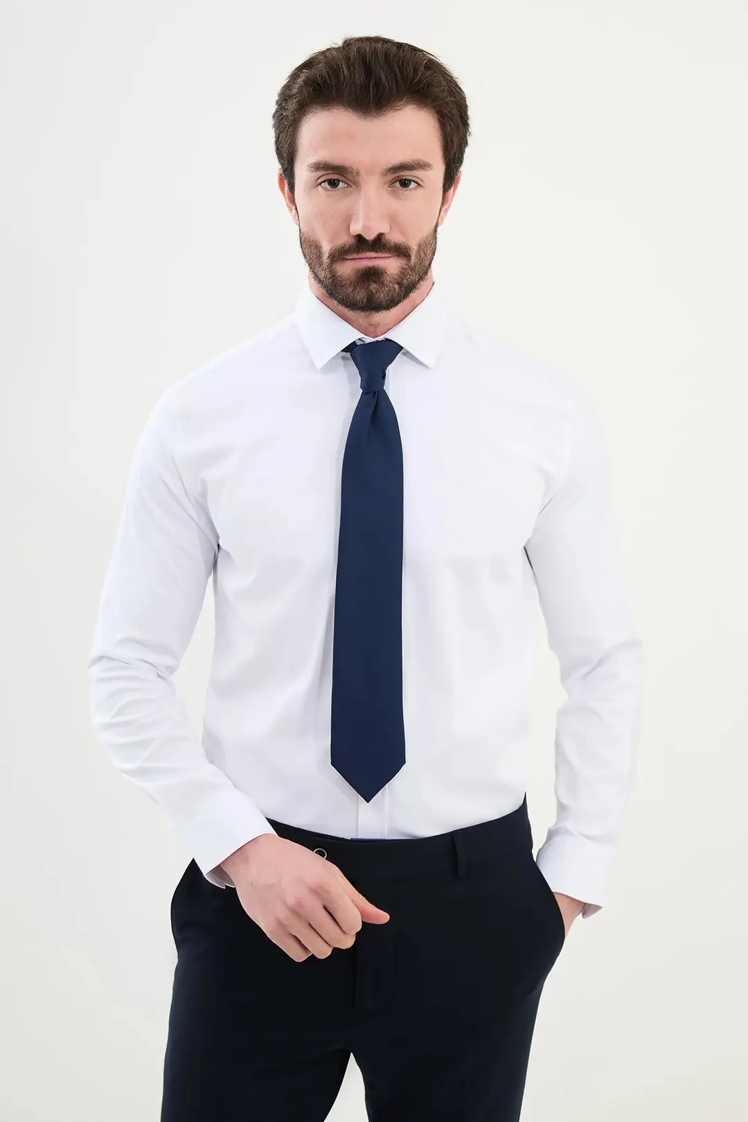 Slim Fit Erkek Düz Uzun Kol  Klasik Gömlek 1