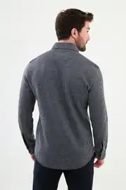 Slim Fit Erkek Çizgili Düğmeli Yaka Uzun Kol Spor Gömlek 2