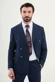 Slim Fit Erkek Çizgili Sivri Yaka Modern Takım Elbise 3