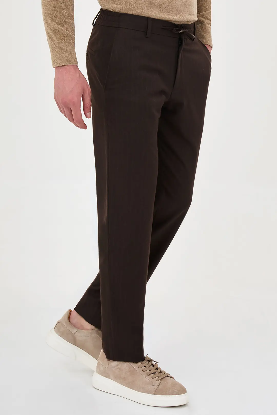 Slim Fit Erkek Yünlü İpli Jogger Lastikli Bel Kışlık Pantolon  4
