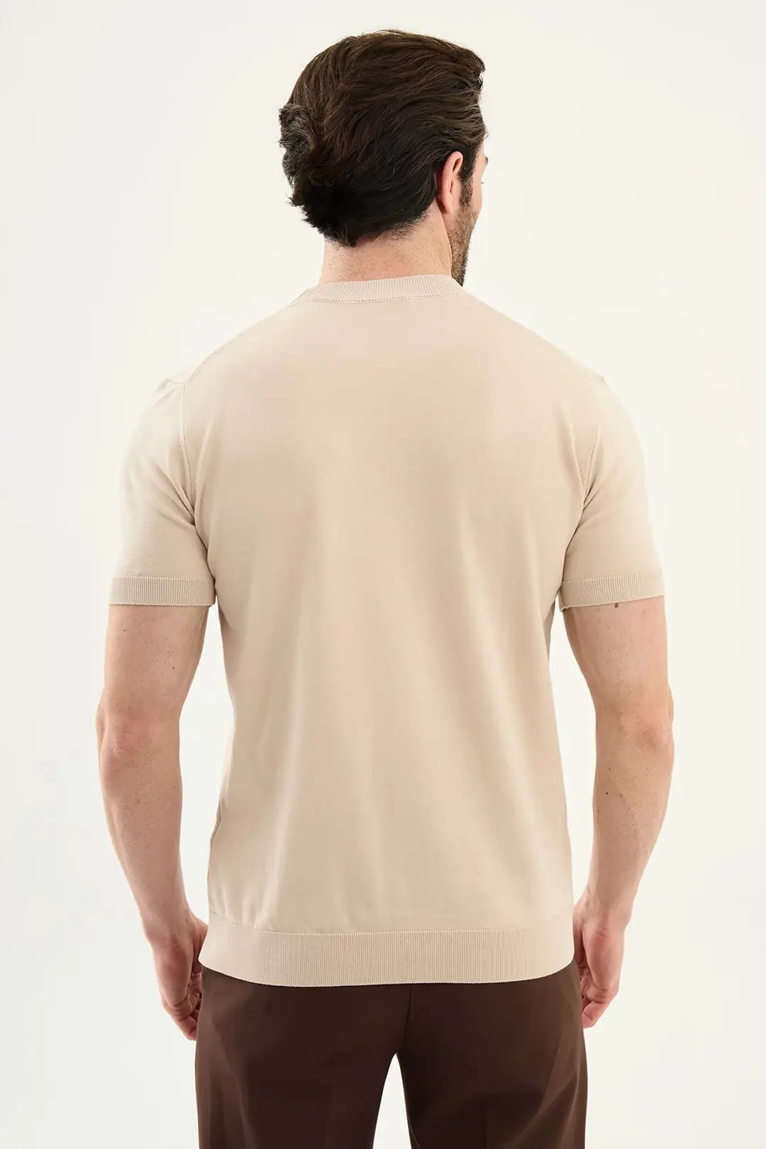 Slim Fit Erkek Bisiklet Yaka Düz Kısa Kollu Tshirt 3