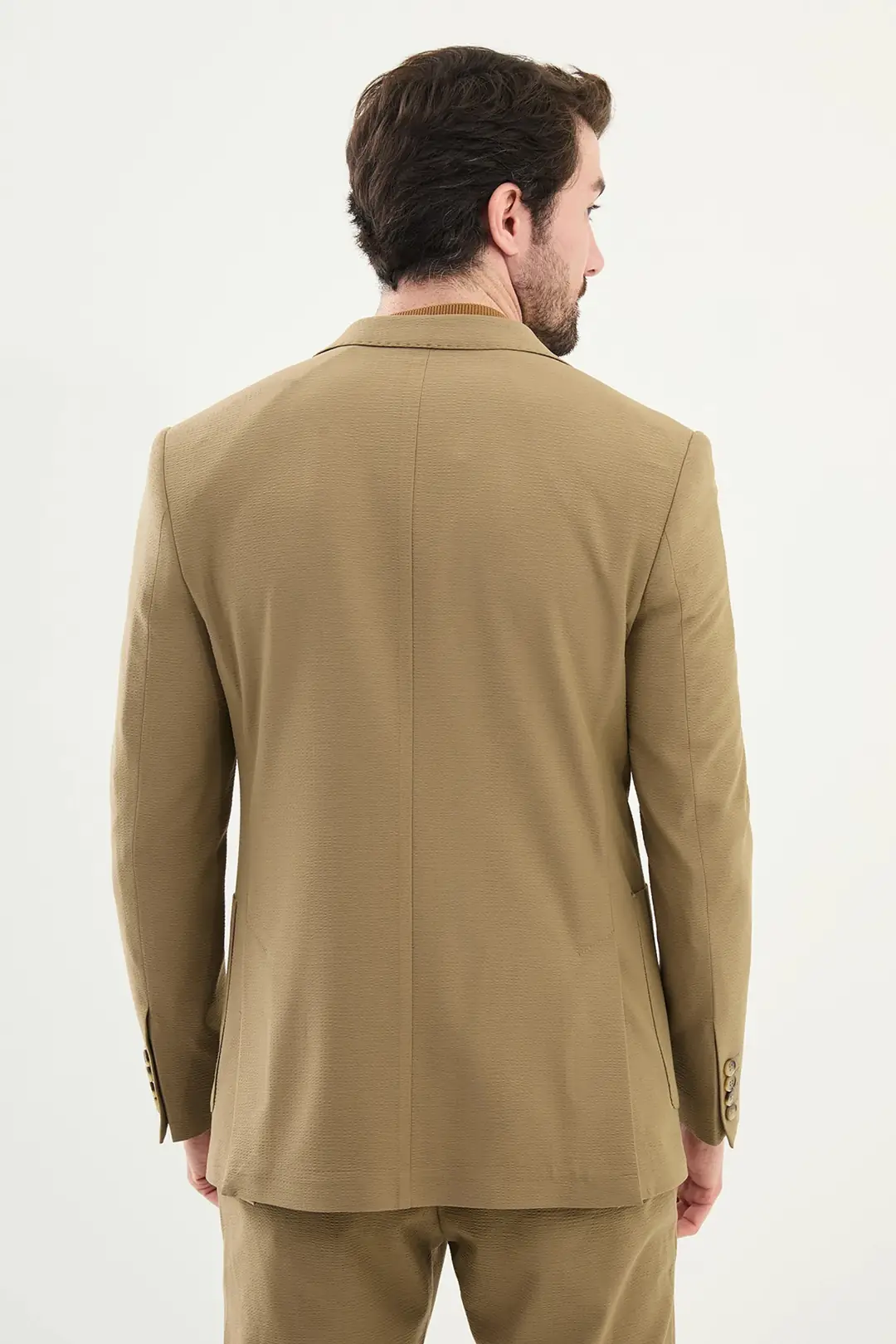 Slim Fit Erkek Mono Yaka Torba Cep Gofre Tek Blazer Ceket 4