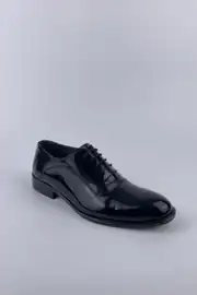 Erkek Hakiki Deri Neolit Taban Bağcıklı Rugan Klasik Ayakkabı 4