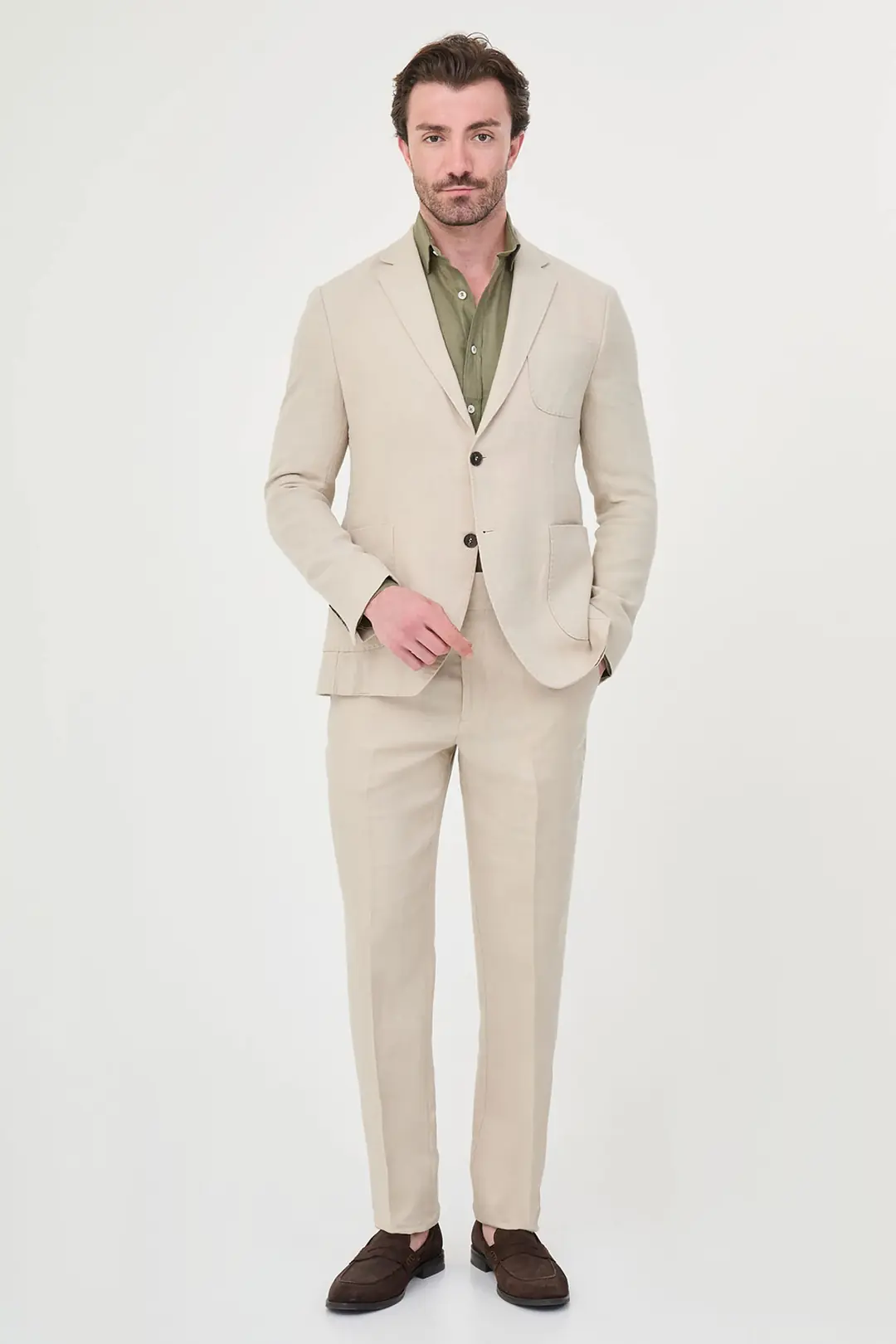 Slim Fit Erkek Torba Cep Mono Yaka Ham Keten Ceket 4