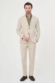 Slim Fit Erkek Torba Cep Mono Yaka Ham Keten Ceket 4