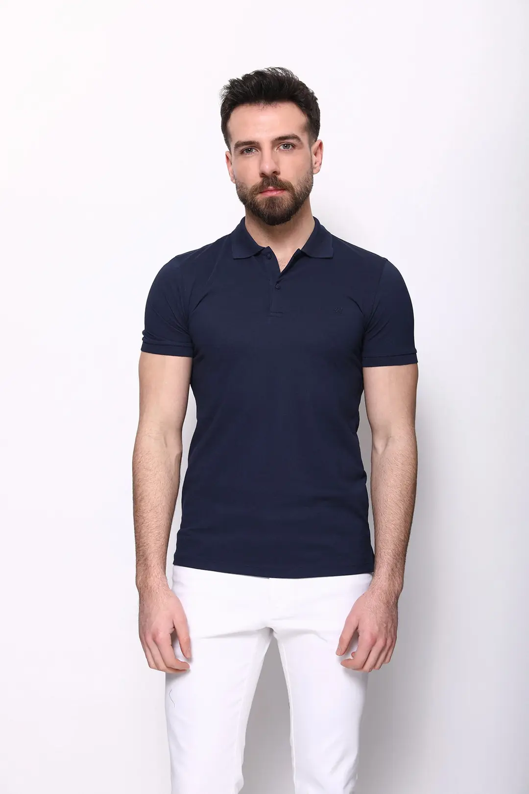 Slim Fit Erkek Polo Yaka Kısa Kol Pamuk Tshırt - LACİVERT