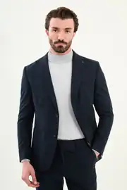 Erkek Kırlangıç Yaka Yünlü Çizgili Kumaş Torba Cep Slim Fit  Takım Elbise  2